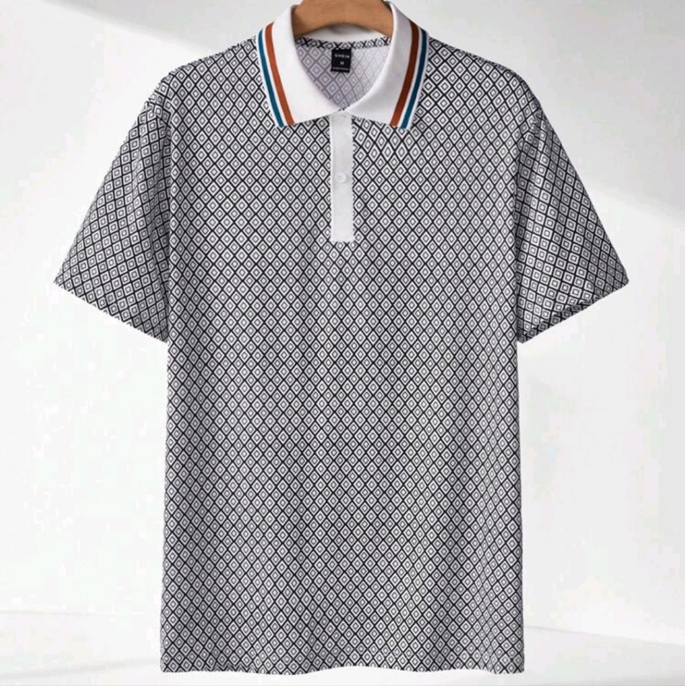 Manfinity Homme Men Geo Print Contrast Trim Polo Shirt Medium